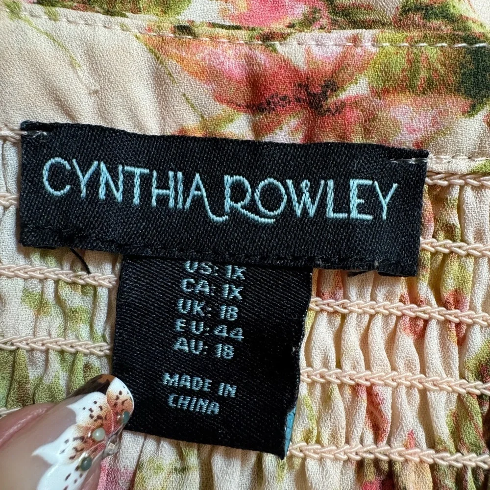 Cynthia Rowley Smocked Floral Top with Pink and Green Hues